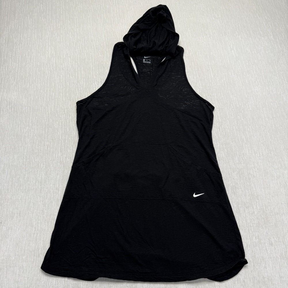 Nike Swim Geo Cover-Up Dress XL Black Textured Burnout Hooded Beach Pool Active